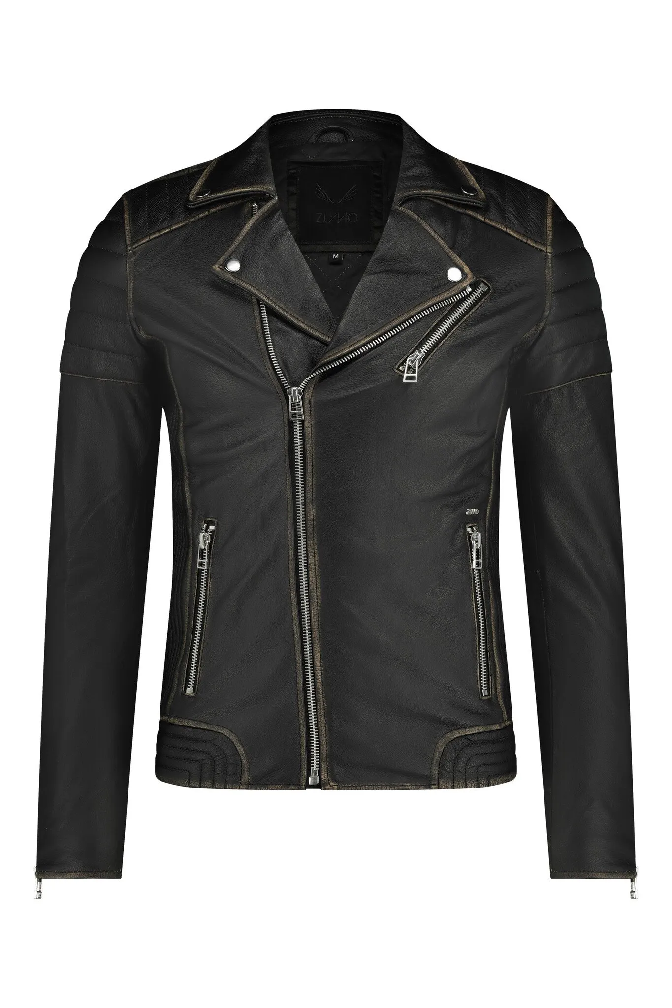 Zumo Slim Fit Leather Jackets NORTON-2TONE Black