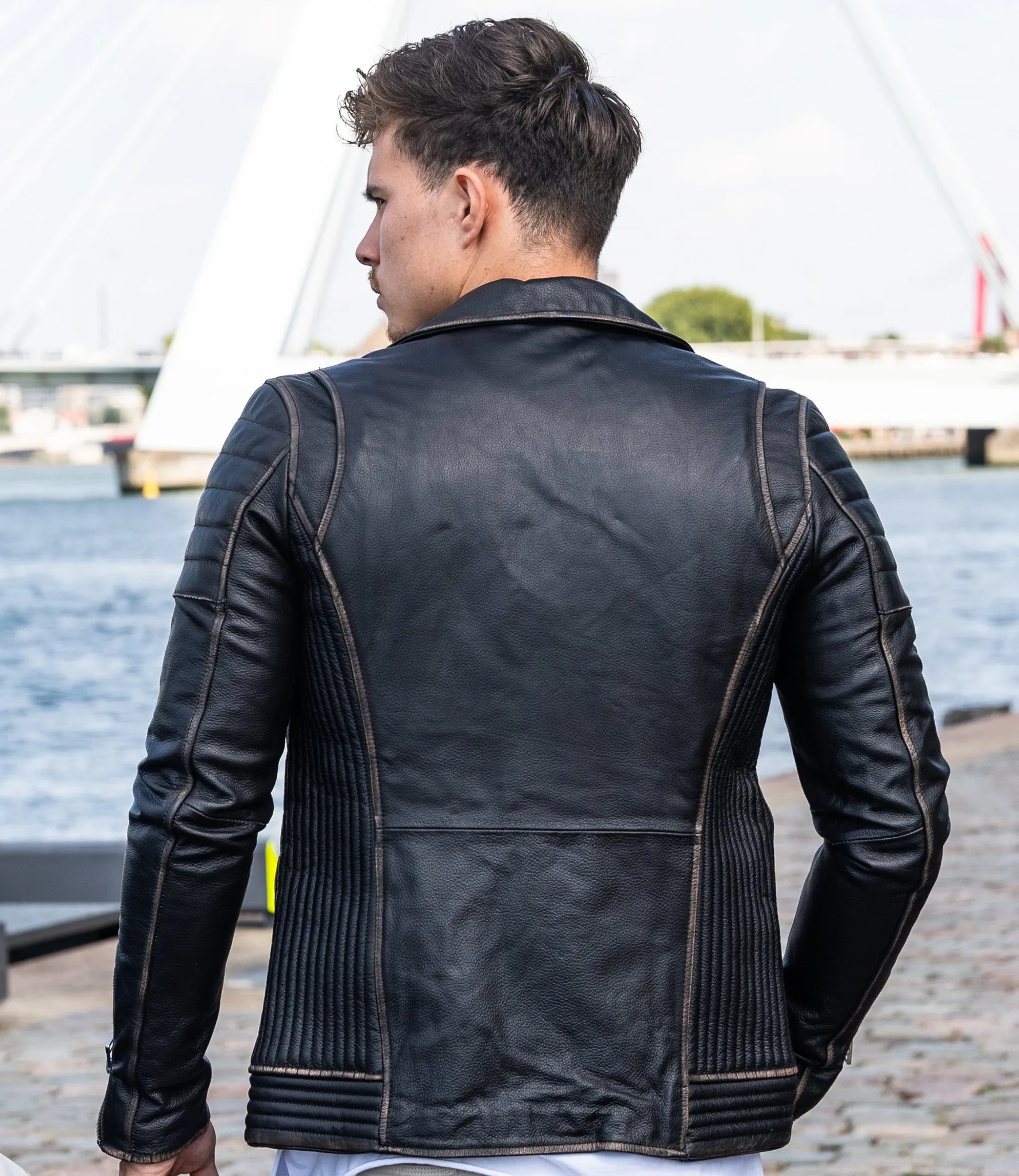 Zumo Slim Fit Leather Jackets NORTON-2TONE Black